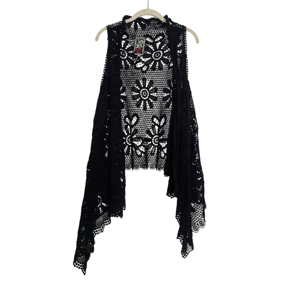 Johnny Was Crochet Lace Size Small Black Vest